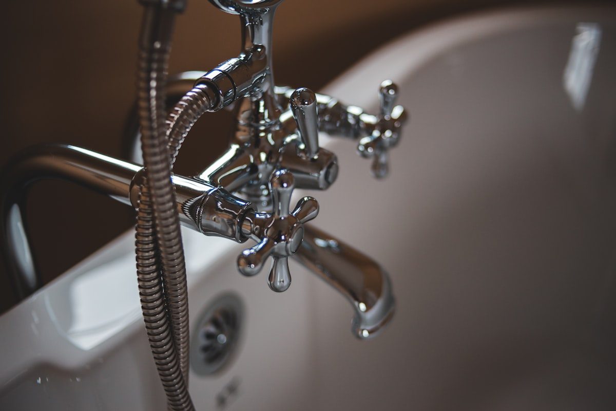 Chrome bath mixer tap, close up